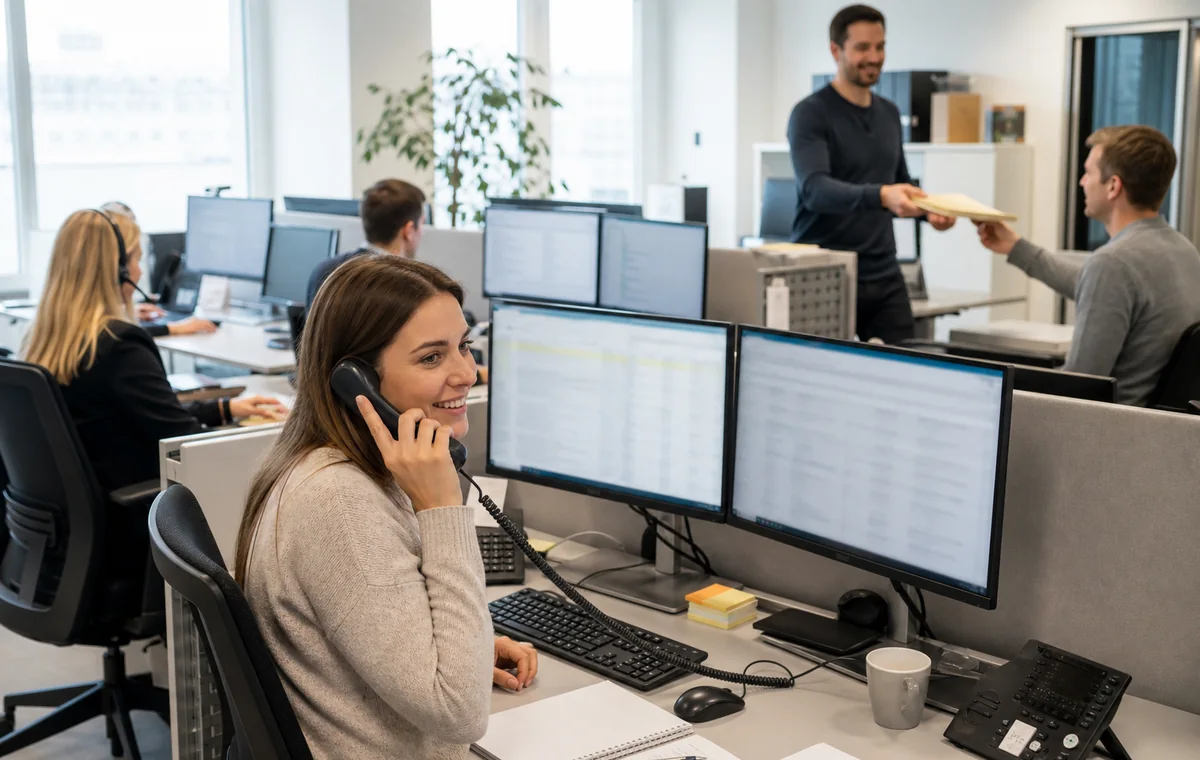 Support-Arbeitsplatz mit Ticketübersicht, Kundenanfragen und Wissensdatenbank