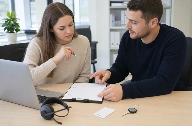 Neue Mitarbeiterin vor Laptop mit Onboarding-Checkliste und Begrüßungsnachricht